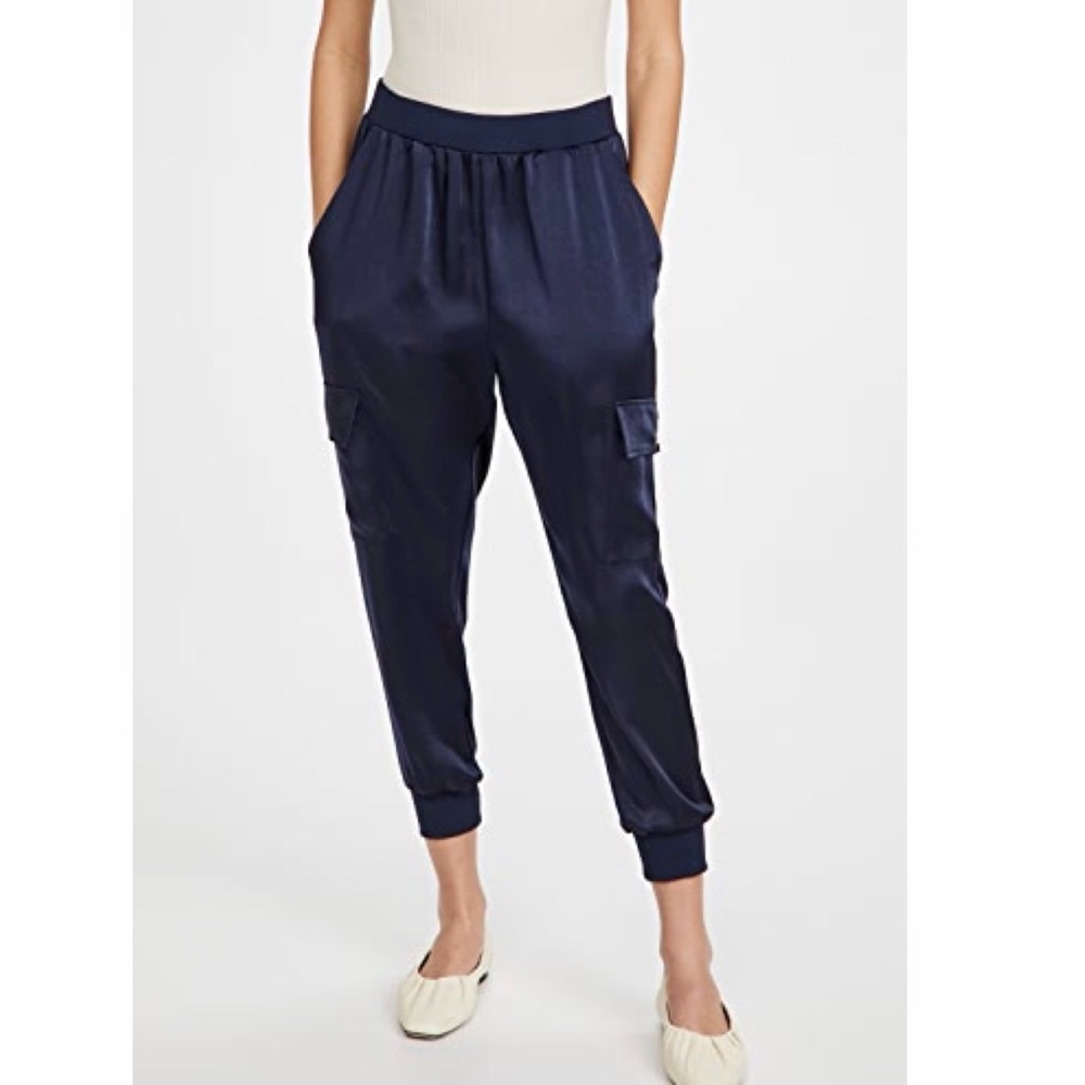 Ramy Brook Teegan Satin Cargo Joggers Midnight Blue